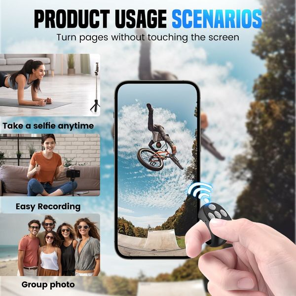 Wireless Bluetooth Remote Control,Remote Control Page Turner Bluetooth Scroller Ring,Short Video and Music Camera Shutter Remote Controller (3 Pack)