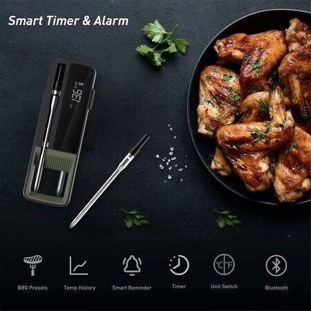 Wireless Meat Thermometer for Oven, Rechargeable Bluetooth Meat Thermometer Digital Wireless with Smart App for Grilling, Smoking, BBQ, Rotisserie