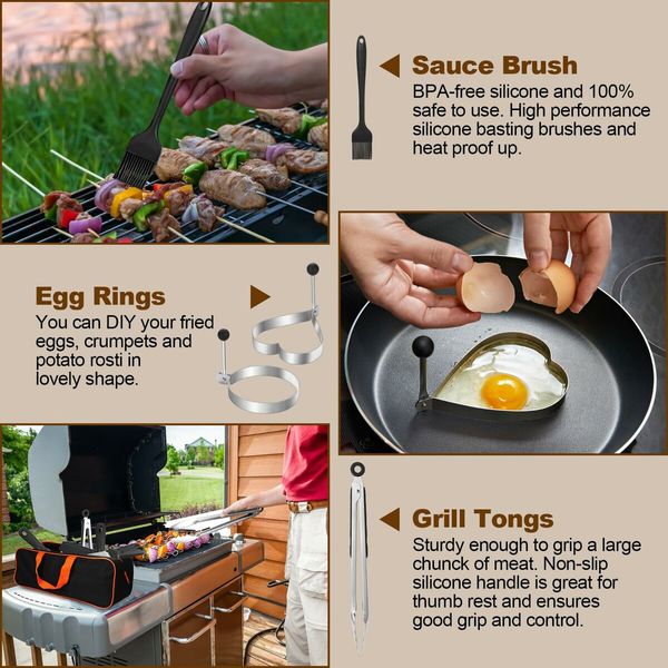 19PCS Aluminum Case Grill Accessories Kit Flat Top Accessories Set Blackstone Camp Chef Grill Spatula Set Enlarged Scraper Outdoor Barbecue