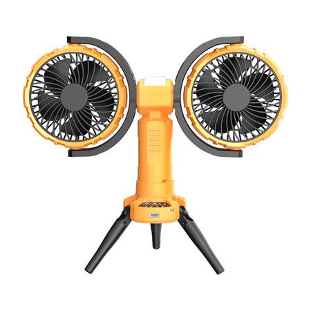 Double Head Camping Fan with LED Light, Rechargeable Battery Powered Tripod Tent Fan,270 Degree Oscillating Portable Fan 360 Degree Rotation with Hook