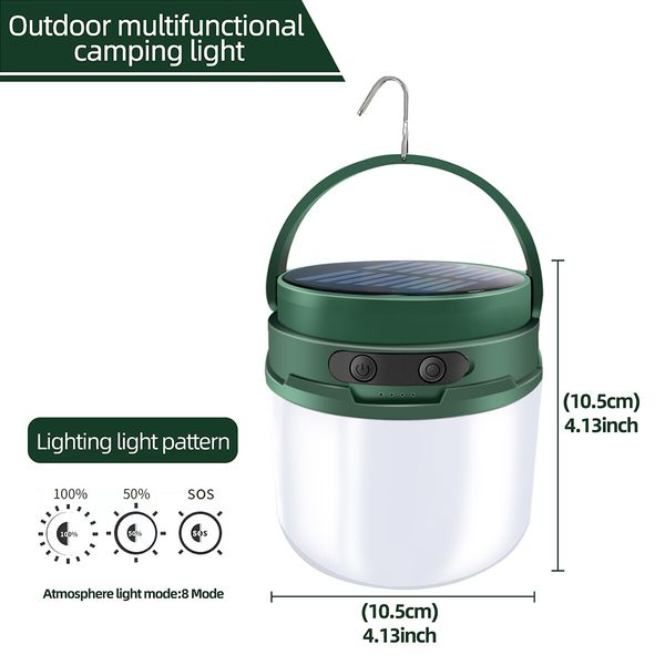 2 in 1 Portable Camping Lantern String with 10M Light Strings, 8 Lighting Modes, USB Rechargeable for Garden Party Outdoor