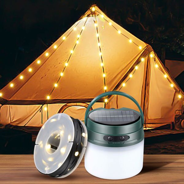 2 in 1 Portable Camping Lantern String with 10M Light Strings, 8 Lighting Modes, USB Rechargeable for Garden Party Outdoor