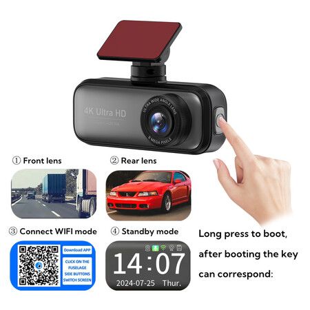 Dash Cam Front Rear 4K Built-in GPS 2.4GHz WiFi with 1.97inch IPS Screen Super Night Vision 24H Parking MonitorDual Lens Car DVR Dashcam