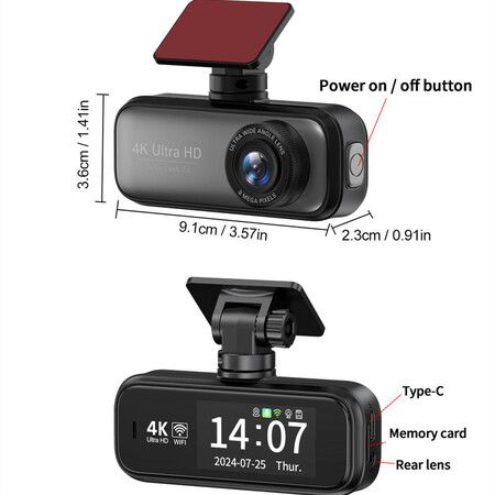 Dash Cam Front Rear 4K Built-in GPS 2.4GHz WiFi with 1.97inch IPS Screen Super Night Vision 24H Parking MonitorDual Lens Car DVR Dashcam