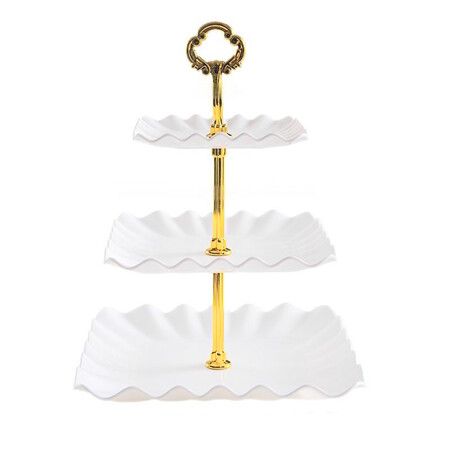 Dessert Cupcake Stand 3 Tier Cup Cake Holder Tower Tea Party Birthday Weeding Plastic Tiered Serving Tray  Rod White