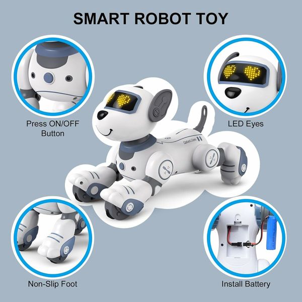 Remote Control Robot Dog Toy for Kids, Programmable Robotic Puppy, Smart Interactive Stunt Robot Dog Toy (Blue)