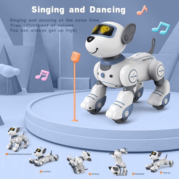 Remote Control Robot Dog Toy for Kids, Programmable Robotic Puppy, Smart Interactive Stunt Robot Dog Toy (Blue)