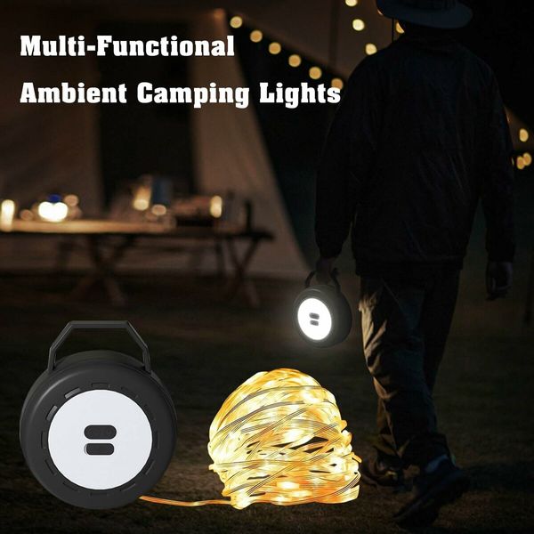 Camping String Lights Reel, Outdoor Portable Stowable String light, 10M Retractable LED Light for Outdoor Decor,1Pack (Black)