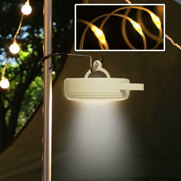 Camping String Lights Reel, Outdoor Portable Stowable String light, 10M Retractable LED Light for Outdoor Decor, 1Pack (Khaki)