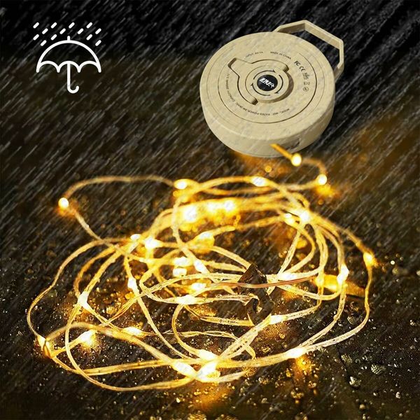 Camping String Lights Reel, Outdoor Portable Stowable String light, 10M Retractable LED Light for Outdoor Decor, 1Pack (Khaki)