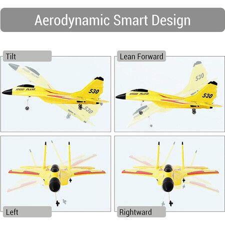 Remote Control Airplane for Kids, Radio Controlled Fighter Jet Aircraft with Automatic Balance System, Gift for Birthdays and Christmas (Yellow)