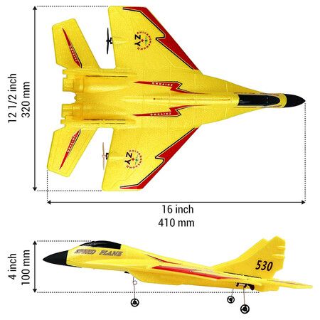 Remote Control Airplane for Kids, Radio Controlled Fighter Jet Aircraft with Automatic Balance System, Gift for Birthdays and Christmas (Yellow)