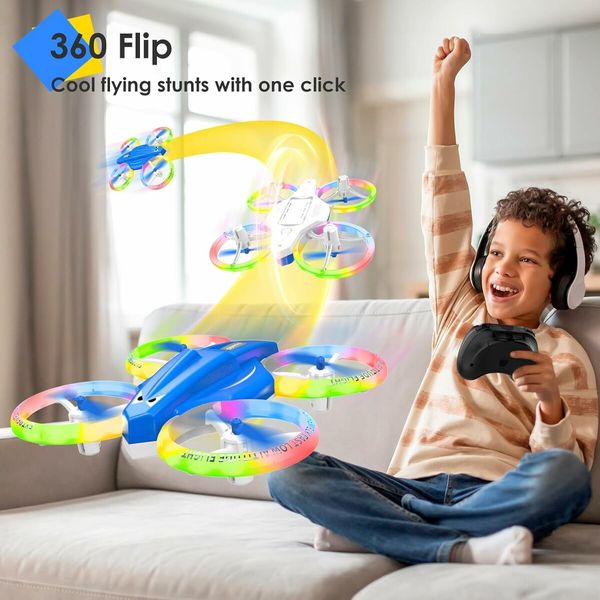 Mini Drone for Kid and Beginner, Drone with Led Light, Small Indoor Rc Drone with 360 Flip, Kids Flying Toy Gift for Boy and Girl, Dark Blue