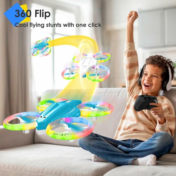 Mini Drone for Kid and Beginner, Drone with Led Light, Small Indoor Rc Drone with 360 Flip, Kids Flying Toy Gift for Boy and Girl, Light Blue