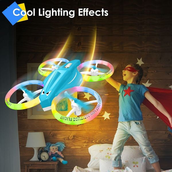 Mini Drone for Kid and Beginner, Drone with Led Light, Small Indoor Rc Drone with 360 Flip, Kids Flying Toy Gift for Boy and Girl, Light Blue