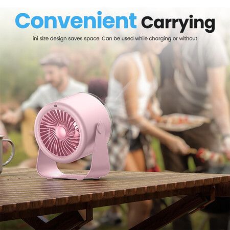 Desk Fan with Battery Operated, Quiet Digital Display Portable Fan for Office, Bedroom, Kitchen, Home, Outdoor, Pink