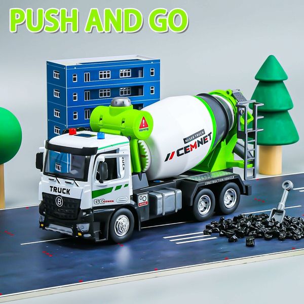 Cement Mixer Construction Toys with Sound and Light, Friction Powered Construction Truck Vehicle Toy for Toddlers, Boys and Kids Age 3 Up