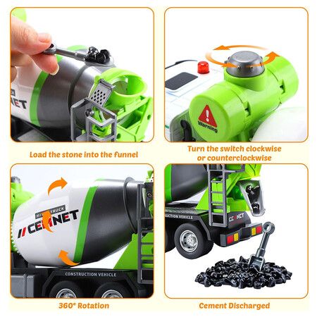 Cement Mixer Construction Toys with Sound and Light, Friction Powered Construction Truck Vehicle Toy for Toddlers, Boys and Kids Age 3 Up