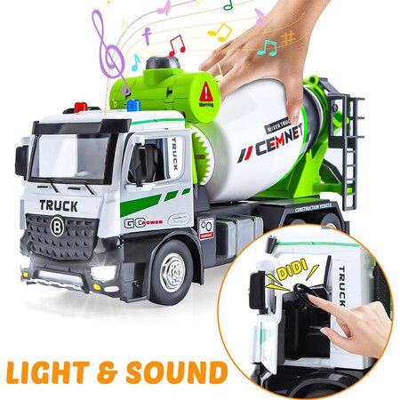 Cement Mixer Construction Toys with Sound and Light, Friction Powered Construction Truck Vehicle Toy for Toddlers, Boys and Kids Age 3 Up