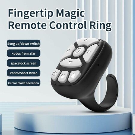 TikTok Scrolling Ring for iPhone Fingertip Wireless Bluetooth Remote Control Compatible with iOS/Android, Black