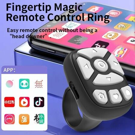 TikTok Scrolling Ring for iPhone Fingertip Wireless Bluetooth Remote Control Compatible with iOS/Android, Black