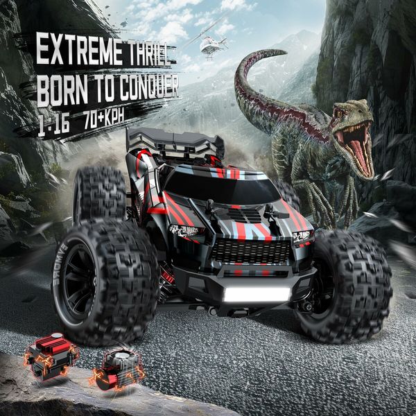 1/16 Brushless RC Cars,Fast 43 Mph,Electric 4WD High Speed RC Car,All-Road Remote Control RC Truck with Two 2S Lipo Batteries,Compatible with 3S Lipo