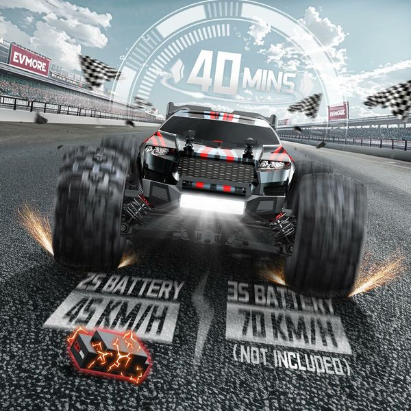 1/16 Brushless RC Cars,Fast 43 Mph,Electric 4WD High Speed RC Car,All-Road Remote Control RC Truck with Two 2S Lipo Batteries,Compatible with 3S Lipo