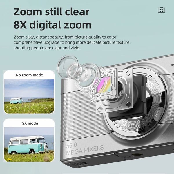 1080P Digital Camera Digital Video Camera Camcorder 56MP 2.88 Inch IPS Screen with 32GB Memory Card 1pc Batterie for Kid Teen, Silver