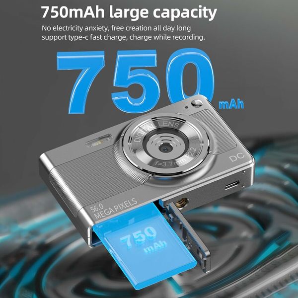 1080P Digital Camera Digital Video Camera Camcorder 56MP 2.88 Inch IPS Screen with 32GB Memory Card 1pc Batterie for Kid Teen, Silver