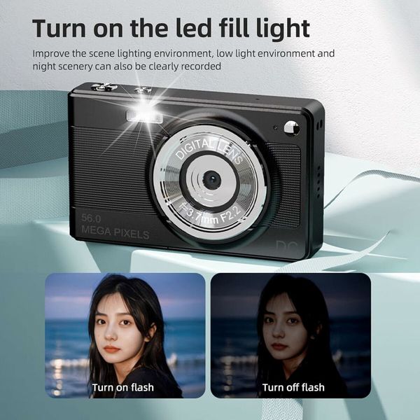 1080P Digital Camera Digital Video Camera Camcorder 56MP 2.88 Inch IPS Screen with 32GB Memory Card 1pc Batterie for Kid Teen, Black