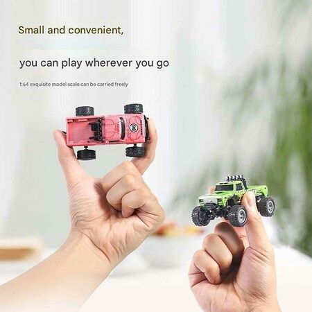 Mini Rc Monster Truck,Mini Monster Trucks,1:64 Scale Monster Truck Remote Control Car with Lights,Mini Rc Truck with Trailer,Mini Drift Rc Car (Pink)