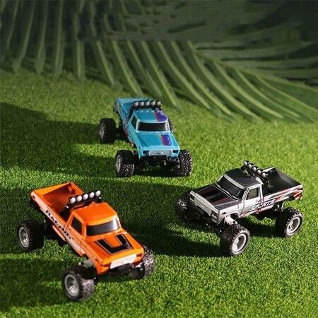 Mini Rc Monster Truck,Mini Monster Trucks,1:64 Scale Monster Truck Remote Control Car with Lights,Mini Rc Truck with Trailer,Mini Drift Rc Car (Gray)