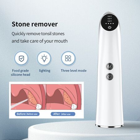 Electronic Vacuum Tonsil Stone Remover with Built in LED Light with 3 Levels Suction, Instant Suction, White