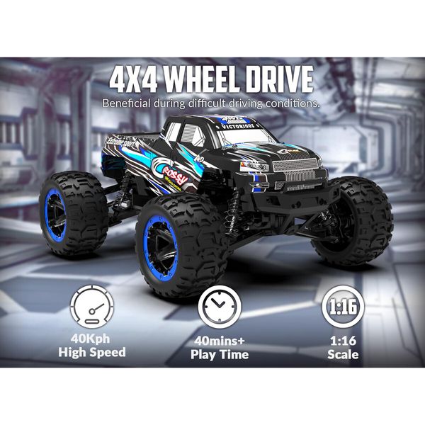 RC Truck 1:16 4x4 All Terrain RC Car Crossy 40KPH High Speed Remote Control Cars for Boys,Off-Road Monster Truck with 2.4Ghz Radio Control,2 Batteries