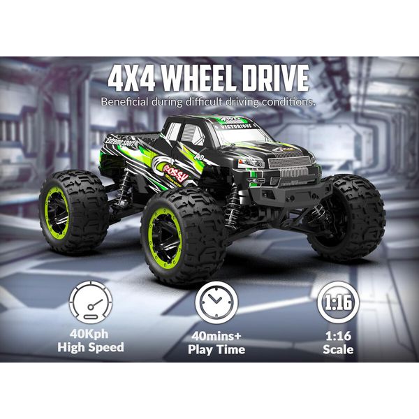 RC Truck 1:16 4x4 All Terrain RC Car Crossy 40KPH High Speed Remote Control Cars for Boys,Off-Road Monster Truck with 2.4Ghz Radio Control,2 Batteries