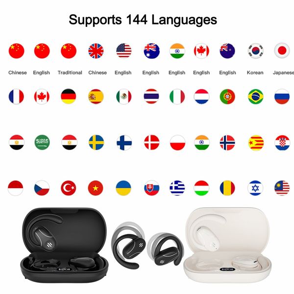 3-in-1 Language Translator Earbuds Real Time Supports 144 Languages Two Way Online Bluetooth Instant Voice Translation Device with APP (White)