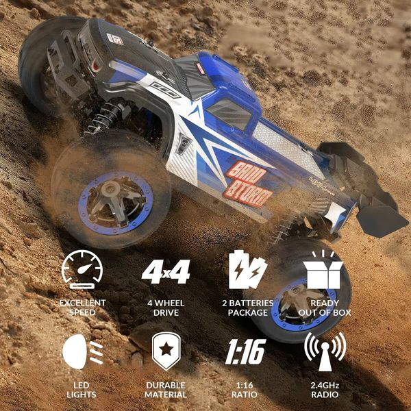 1:16 RC Truck 4x4 Hobby RC Car 40KPH High Speed Remote Control Truck,Off-Road Monster Truck with 2.4Ghz Radio Control,2 Batteries