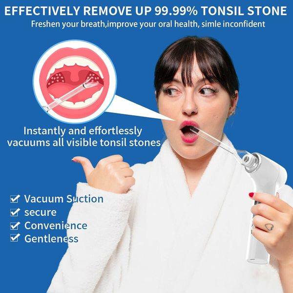 Electronic Tonsil Stone Remover Vacuum，7 in 1 Tonsil Stone Removal Kit, Fight Bad Breath, Mouth Cleaning Oral Care, White