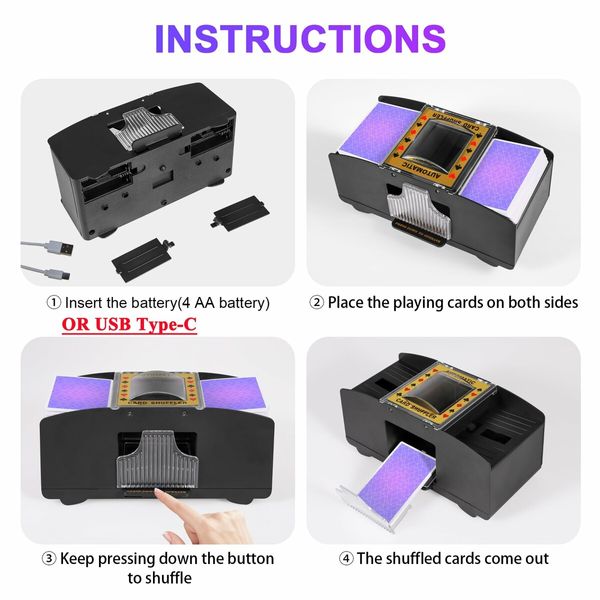 Automatic Card Shuffler,2 Decks,USB Rechargable Battery Electric UNO Poker Shuffler,Playing Card Shuffler for Home Card Game,Travel