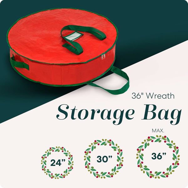 36 inch Christmas Wreath Storage Bag, 91 x 91 x 20cm, Durable, Tarp Material, Zipper, Sturdy Carry Handles, Pest Protection, Ideal Home