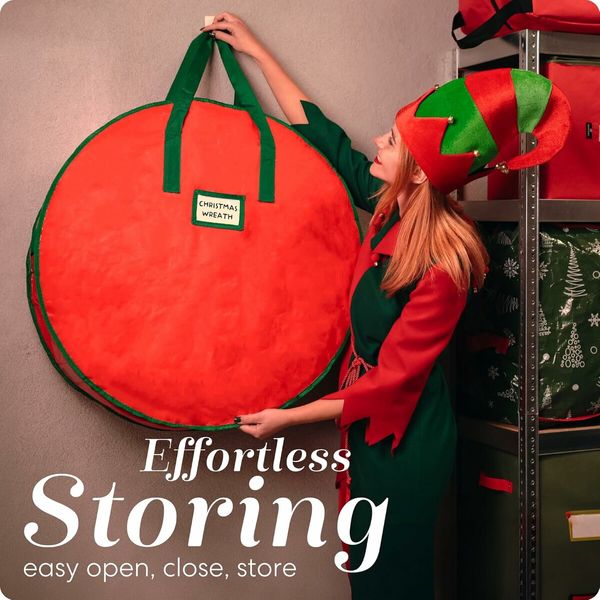 30 inch Christmas Wreath Storage Bag, 76 x 76 x 18cm, Durable, Tarp Material, Zipper, Sturdy Carry Handles, Pest Protection