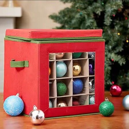 Christmas Ornament Storage Box,  Stores upto 64 Holiday Ornaments, Storage Box Keeps Holiday Decorations Clean and Dry for Next Season