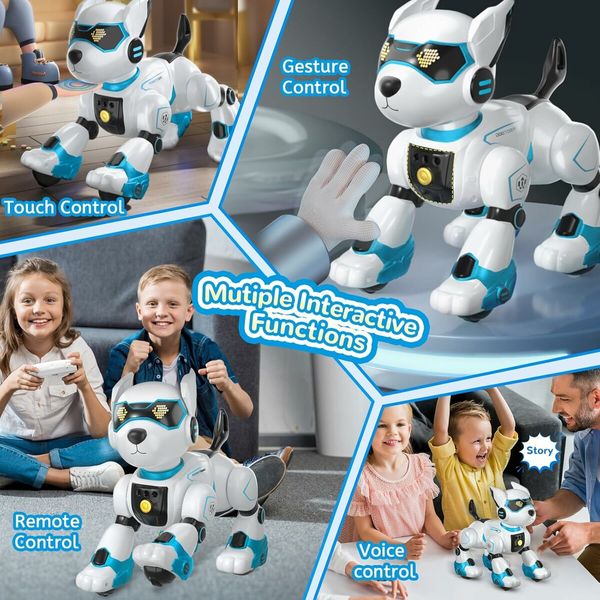 Robot Dog Toy for Kids, Programmable Remote Control Robot Puppy with Voice & Touch Sensors, Dancing & Singing (Blue)