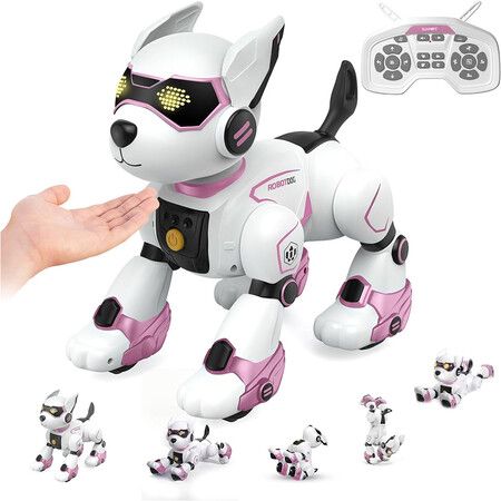 Robot Dog Toy for Kids, Programmable Remote Control Robot Puppy with Voice & Touch Sensors, Dancing & Singing (Pink)