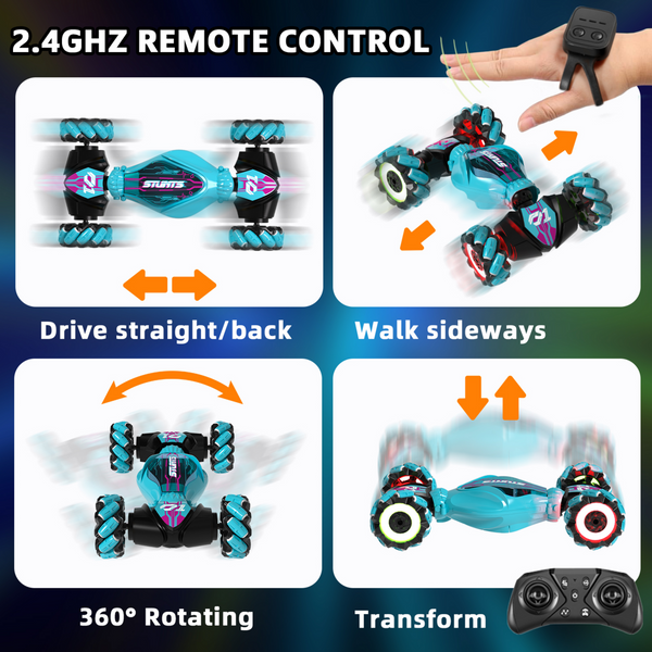 Gesture Sensing RC Stunt Car Toys for Boys Girls, 2.4GHz 4WD Hand-Controlled Remote Control Twist Car with Lights Music (Green)