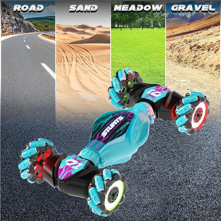 Gesture Sensing RC Stunt Car Toys for Boys Girls, 2.4GHz 4WD Hand-Controlled Remote Control Twist Car with Lights Music (Green)