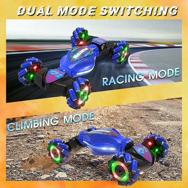 Gesture Sensing RC Stunt Car Toys for Boys Girls, 2.4GHz 4WD Hand-Controlled Remote Control Twist Car with Lights Music (Blue)