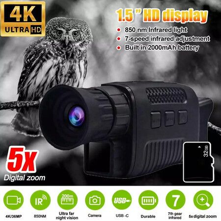 4K Infrared Night Vision Video Rechargeable Camera Digital Monocular Scope for Hunting Wildlife Outdoor Photography Camping