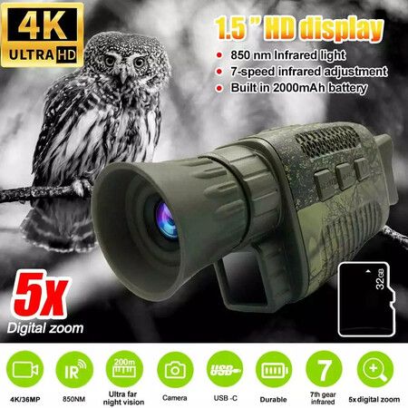 4K Infrared Night Vision Video Rechargeable Camera Digital Monocular Scope for Hunting Wildlife Outdoor Photography Camping