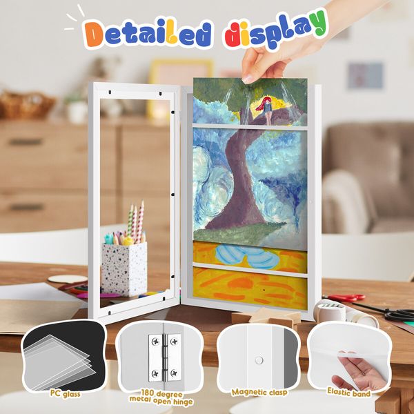 4 Pcs A3 Photo Frames Craft Display Kids Art Drawings Canvas Artwork Wall Hanging Storage Wooden White Children 150 Pictures Family Portrait Projects